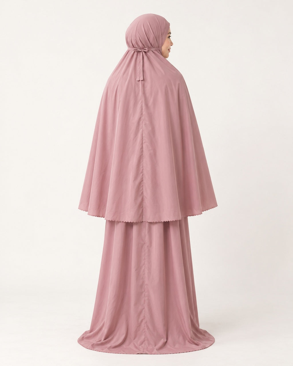 Back of the Pocket Prayer Outfit in Shafaq: bow at the nape, scalloped hem, full skirt