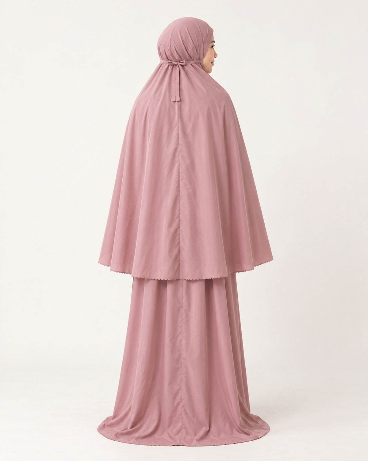 Back of the Pocket Prayer Outfit in Shafaq: bow at the nape, scalloped hem, full skirt