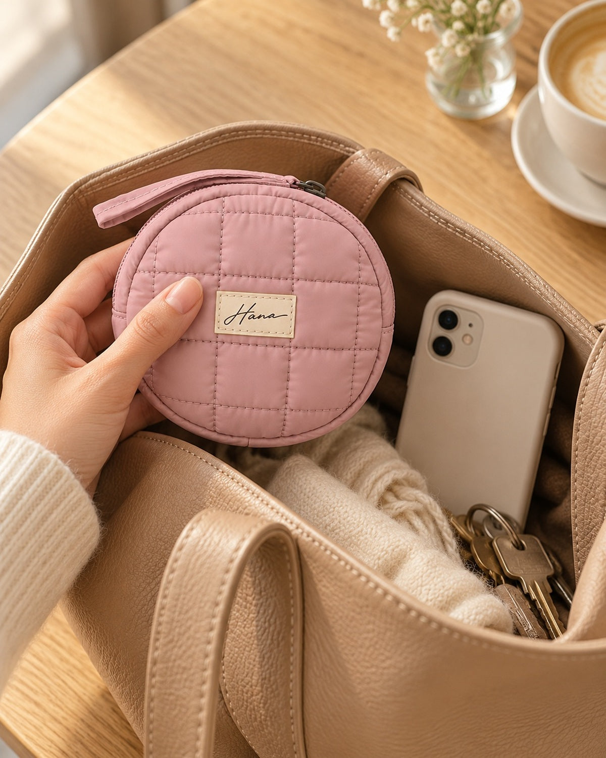 The pouch fits in any handbag, next to your phone and keys