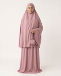 Pocket Prayer Outfit in Shafaq, sandy pink, worn with the matching pouch